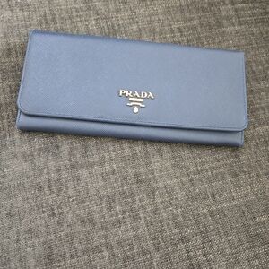 Prada Saffiano Leather Continental Wallet in Blue